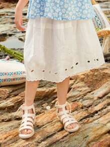 女孩素色網眼刺繡半身裙 - 白色 - 查看 4