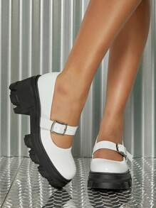 人造亮面PU皮革溝紋鞋底平台 - 白色 - 查看 3