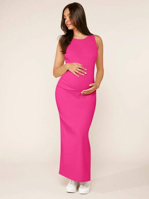 SHEIN BASICS 孕婦素色超長背心洋裝