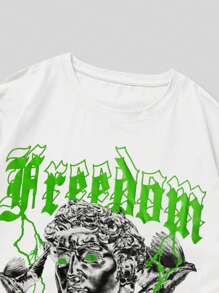 ROMWE MEN Street Life Men Cotton Figure & Slogan Graphic Tee - White - View 3