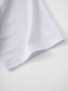 ROMWE MEN Street Life Guys Slogan & Cartoon Graphic Drop Shoulder Tee - White - View 4