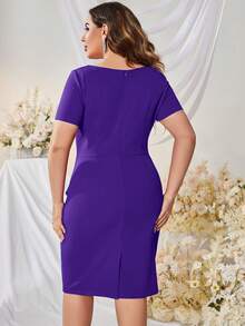 MUXXN Plus Ruched Ruffle Trim Bodycon Dress - Purple - View 2