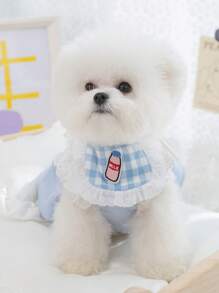 2入組格紋印花寵物圍兜和寵物洋裝套裝適用於狗狗和貓適合夏天 - 藍色 - 查看 1