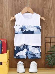 Menino Impressão De Camuflagem Top Tank & Shorts - Multicolorido - Visão 1