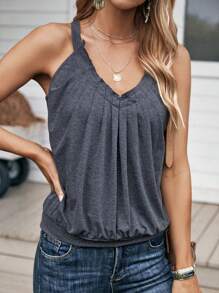 SHEIN LUNE Áo khoác và áo lót dành cho xe tăng nữ Xếp li màu trơn Giải trí - Xám - Xem 1