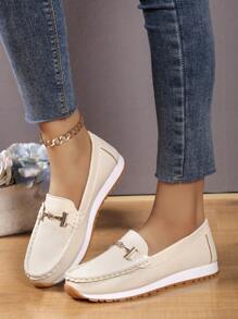 Giày lười trang trí bằng kim loại cho nữ, Giày thể thao thể thao - Màu be - Xem 1