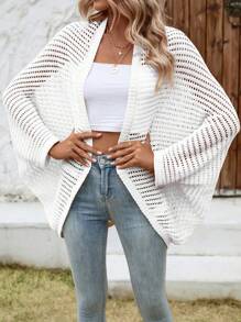 Breezaya Áo len cardigan tay cánh dơi khoét rỗng - trắng - Xem 3