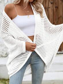 Breezaya Áo len cardigan tay cánh dơi khoét rỗng - trắng - Xem 4