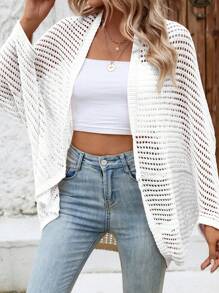 Breezaya Áo len cardigan tay cánh dơi khoét rỗng - trắng - Xem 5