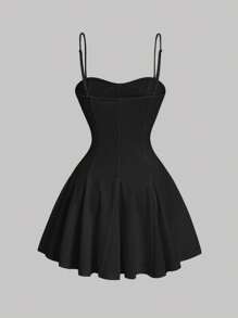 SHEIN MOD Solid Knot Front Cami Dress - Black - View 2