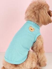 1件聚酯纖維薄而透氣的千鳥格風格寵物背心,適合泰迪犬和比熊等小型犬隨時穿著 - 藍色 - 查看 1