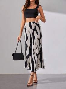SHEIN Tall Graphic Print High Waist Plisse Skirt