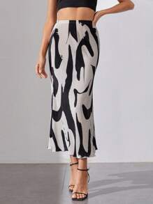 SHEIN Tall Graphic Print High Waist Plisse Skirt