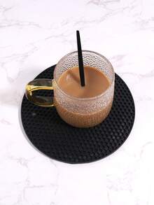 1pc Rubber Coaster, Minimalist Honeycomb Textured Coaster For Home - Black - View 3