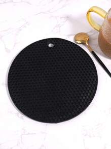 1pc Rubber Coaster, Minimalist Honeycomb Textured Coaster For Home - Black - View 4