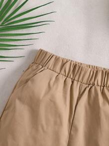 Đứa bé trai Chi tiết Patched thư Quần short - Màu Khaki - Xem 3