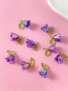 10 件/包時尚紫色塑膠花朵形狀吊墜，用於製作耳環或項鍊