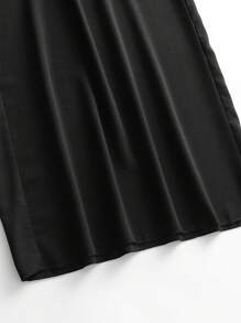 SHEIN LUNE Pantalones de pierna ancha unicolor de cintura fruncido - Negro - Ver 3