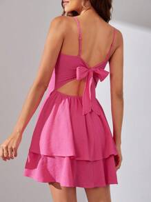 SHEIN Tall Đầm Lộ Lưng Viên lá sen Buộc lại phân lớp màu trơn Gợi cảm - Hồng - Xem 1