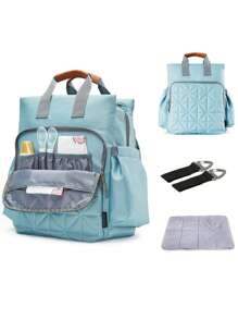 Baby Large Capacity Polyester Quilted Diaper Bag - Blue - View 1