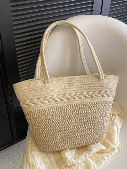 撞色草編包雙把手,完美適合夏天海灘旅行度假