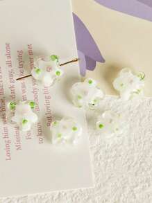 2 cái/bộ Kính Trắng Hoa Mai Đính Hạt Cho Thủ Công DIY, Làm Trang Sức, Trang Trí - trắng - Xem 3