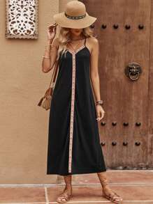 SHEIN LUNE Contrast Chevron Tape Cami Dress