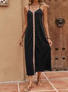 SHEIN LUNE Contrast Chevron Tape Cami Dress