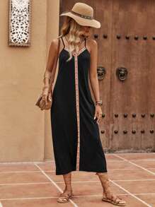 SHEIN LUNE Contrast Chevron Tape Cami Dress