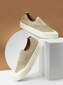 Zapatillas deportivas tejidas minimalista - Caqui - Ver 1