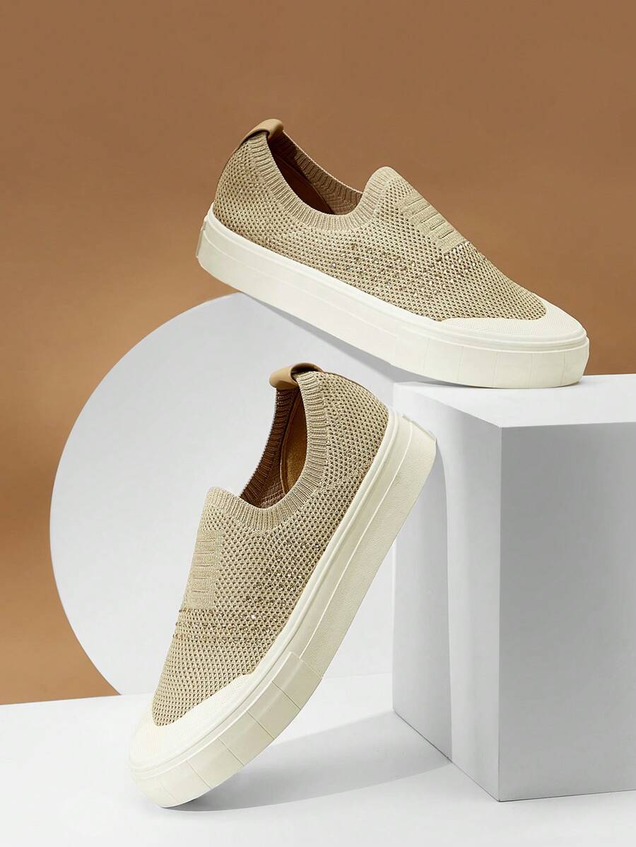 Zapatillas deportivas tejidas minimalista - Caqui - Ver 1