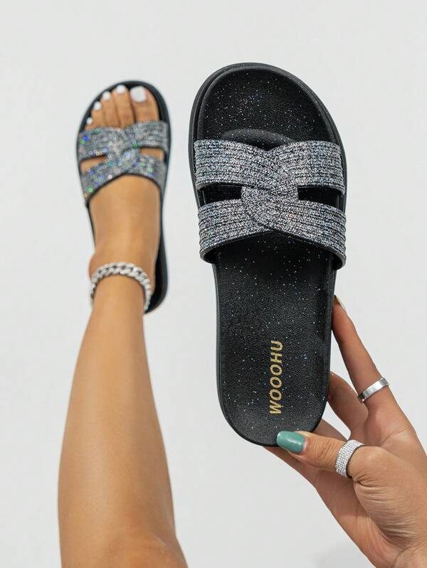 Women Glitter Slides, PVC Fashion Slides SHEIN UK
