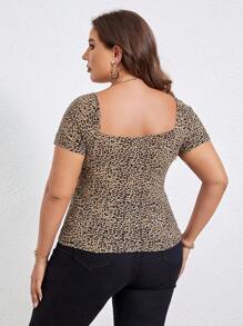 SHEIN Privé Camiseta con estampado de leopardo con nudo delantero - Multicolor - Ver 2
