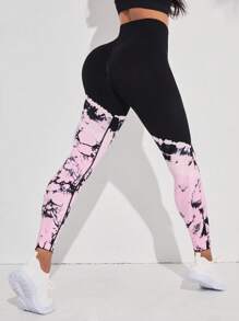 Yoga Trendy Tie Dye Wideband Waist Sports Leggings - Multicolor - View 1