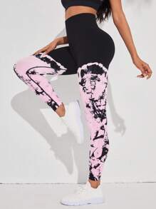 Yoga Trendy Tie Dye Wideband Waist Sports Leggings - Multicolor - View 5
