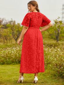 S BETRO Plus Butterfly Sleeve Lace Dress - Red - View 2