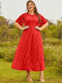 S BETRO Plus Butterfly Sleeve Lace Dress - Red - View 3