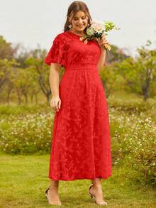 S BETRO Plus Butterfly Sleeve Lace Dress - Red - View 5