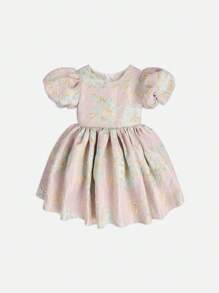 Cô Gái Trẻ In hoa Ống tay áo Đầm Party - Bụi hồng - Xem 1