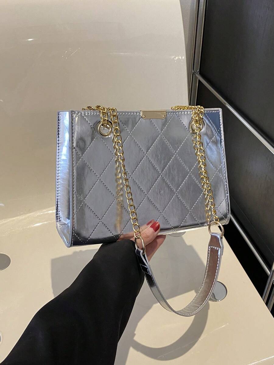 Túi hình vuông nhỏ ngộ nghĩnh Thiết kế khâu dây đeo Trang trí bằng kim loại - Bạc - Xem 1