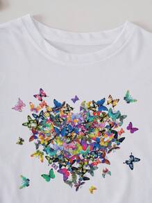 SHEIN LUNE Butterfly Print Tee - White - View 5