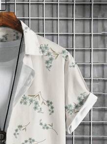 OTTIMOZO 男士1入組印花前排扣襯衫 - 卡其色 - 查看 4