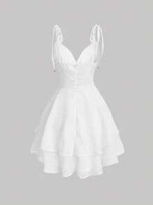 SHEIN MOD Swiss Dot Tie Shoulder Cami Dress,White Graduation Dress - White - View 2