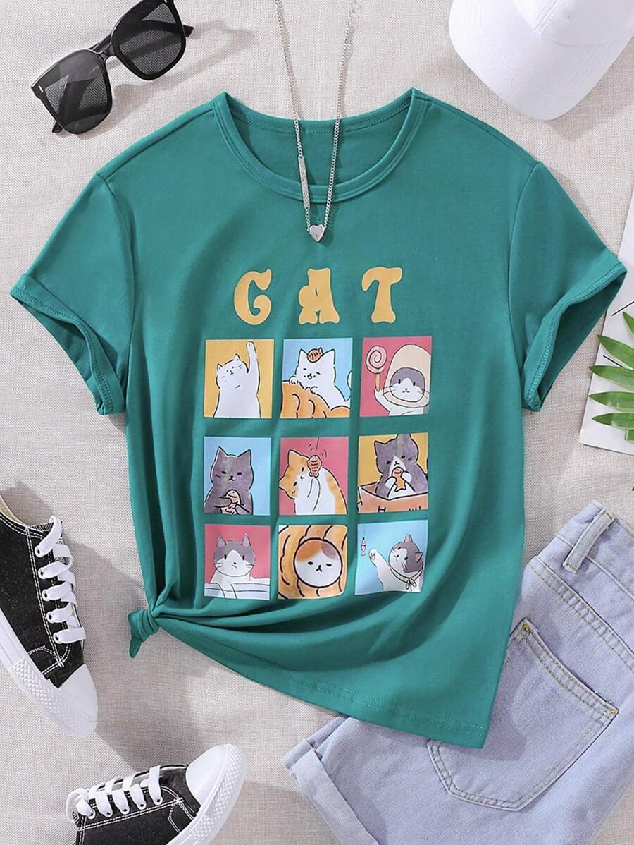 SHEIN Mädchen T-Shirt mit Cartoon Grafik