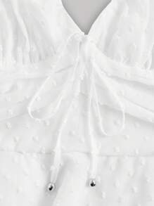 SHEIN MOD Swiss Dot Tie Shoulder Cami Dress,White Graduation Dress - White - View 4