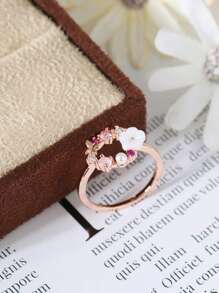 1pc Butterfly & Flower Design Rose Gold Plated Ring Valentines