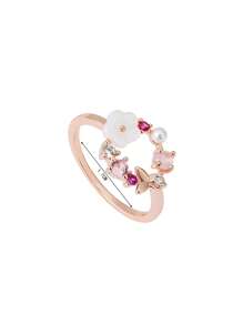 1pc Butterfly & Flower Design Rose Gold Plated Ring Valentines