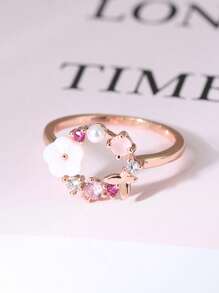 1pc Butterfly & Flower Design Rose Gold Plated Ring Valentines