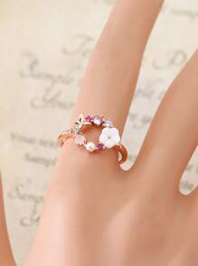 1pc Butterfly & Flower Design Rose Gold Plated Ring Valentines