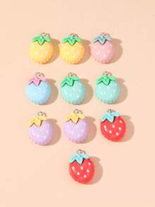 10入組混色樹脂草莓形狀吊墜，用於DIY珠寶製作，顏色隨機 - 彩色 - 查看 1